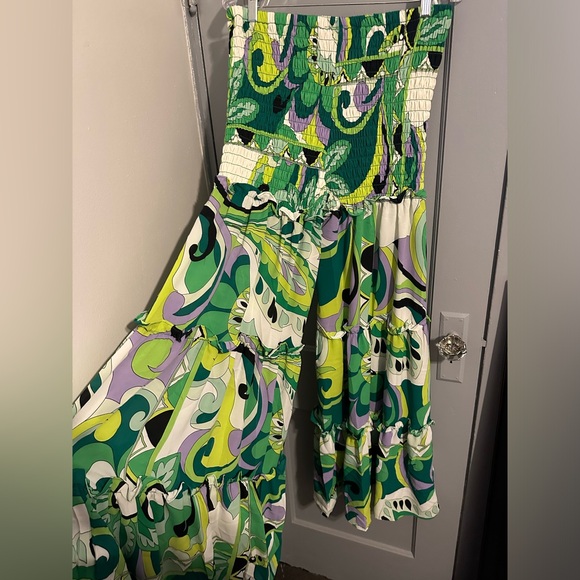 Lilys Kloset Vibrant Ruffles Wide Leg Pants Set (Green Multi) - Picture 4 of 6